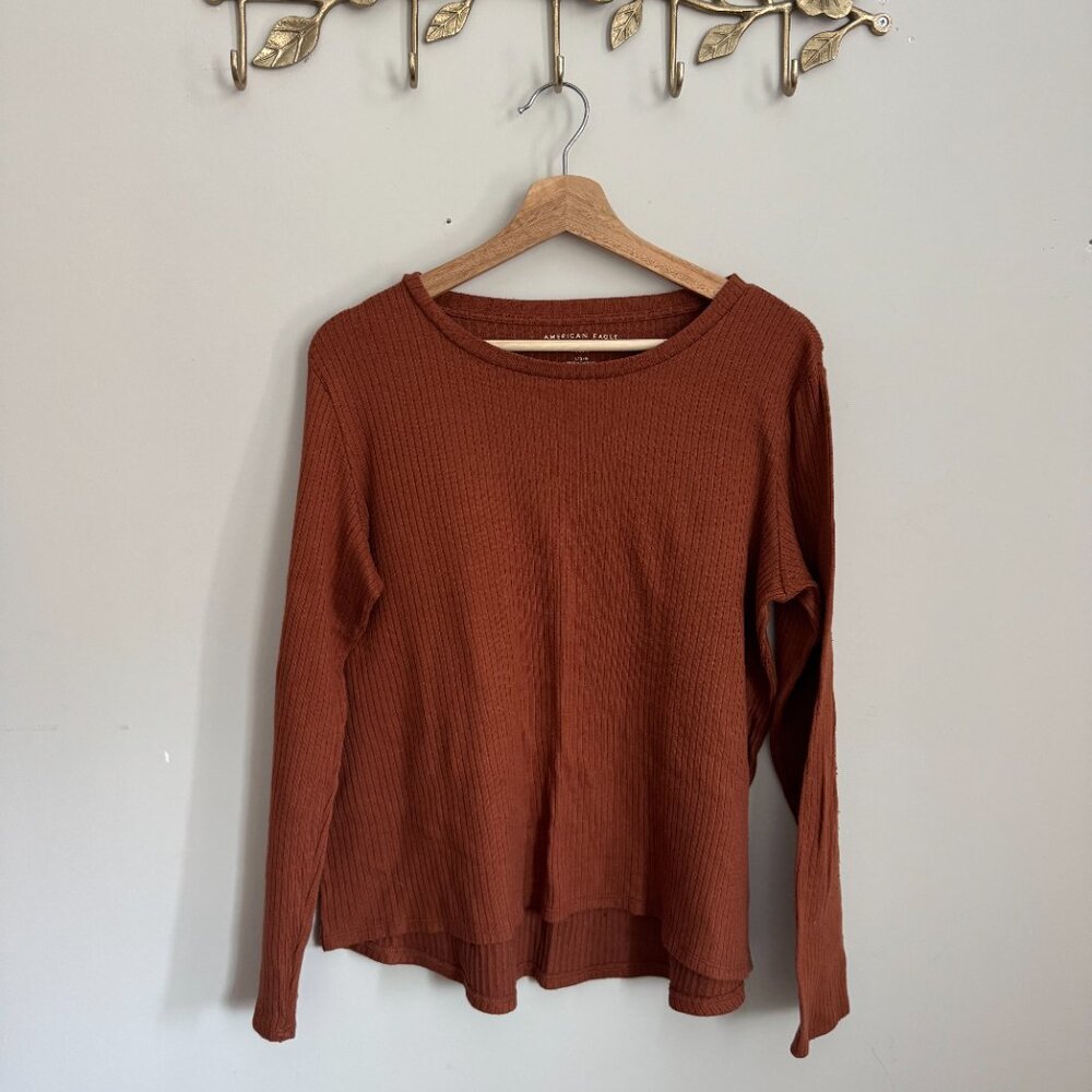 American Eagle Rust Ribbed Long Sleeve Top - Size Large